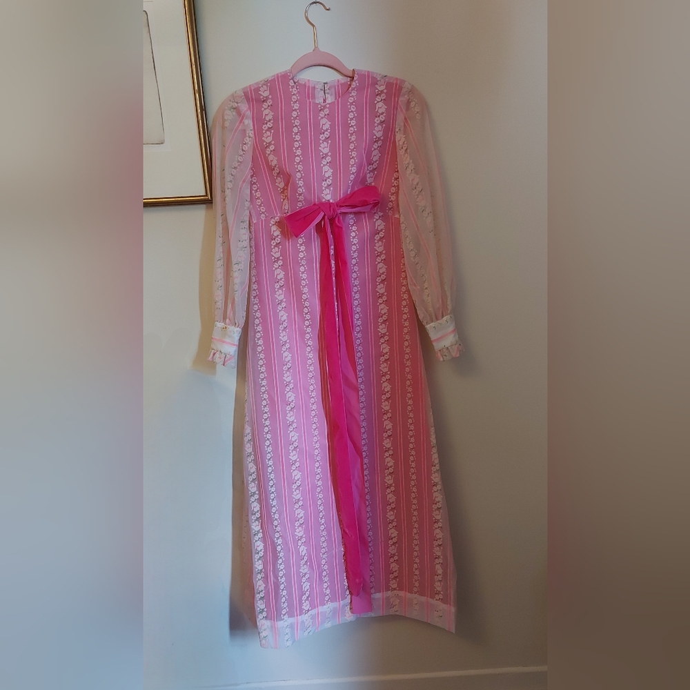 S pink velvet floral vintage virgin suicides maxi dress 60s